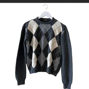 John Galt California Cotton Blend Grey Argyle Golf Long Sleeves Men’s Sweater M